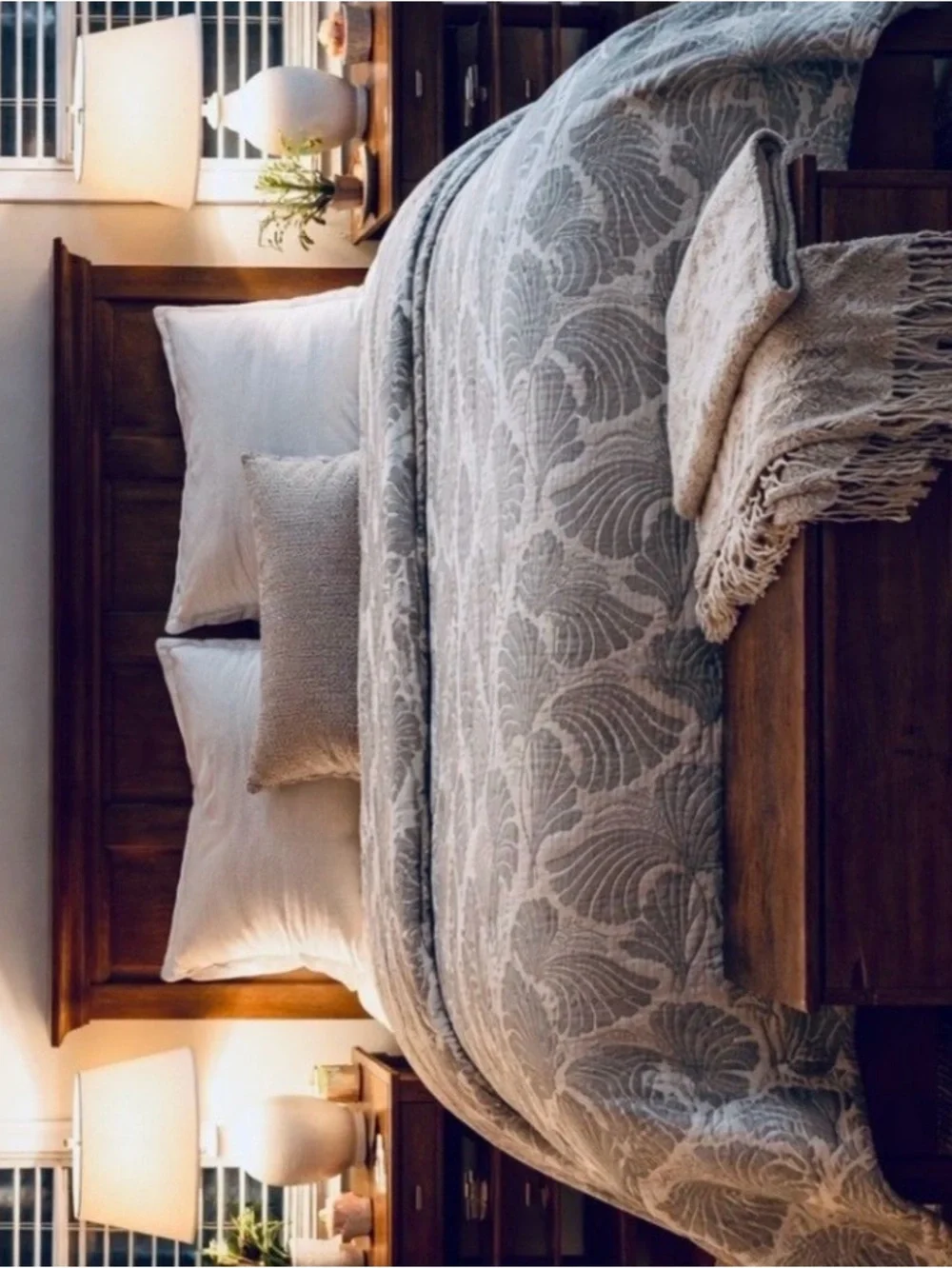Greige Palms Quilted Woven Bedspread Luxury Blanket Woven Turkish Cotton Queen